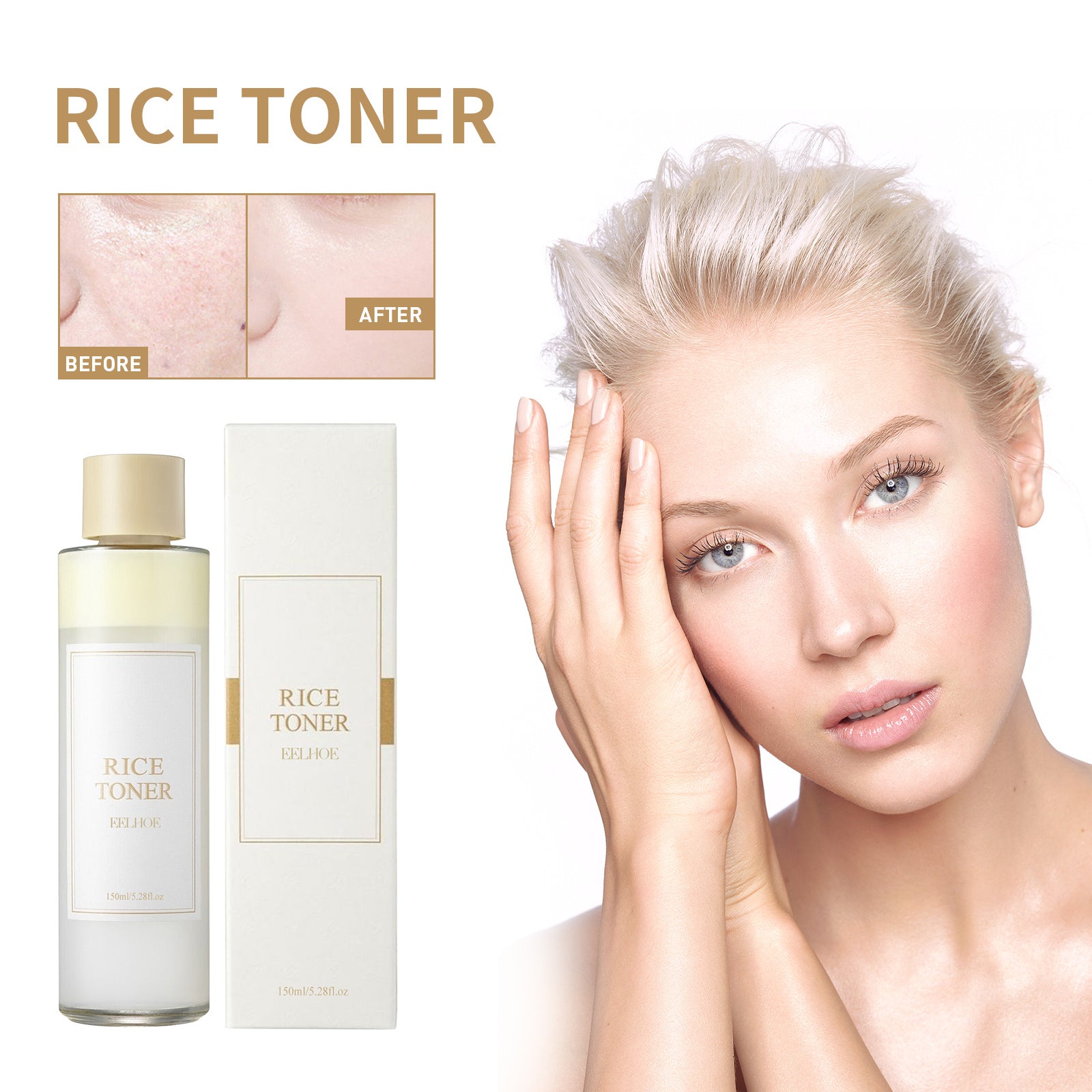 EELHOE Rice Toner bottle with rice grains background