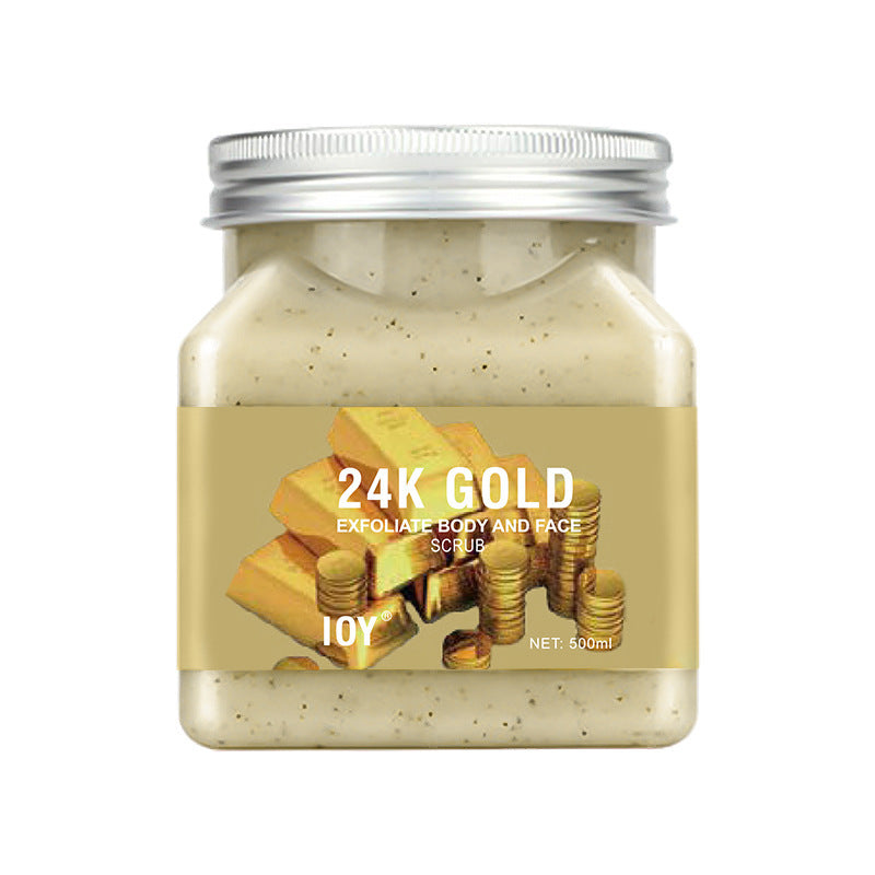 Elegant jar of English bath scrub salts on bathroom counter