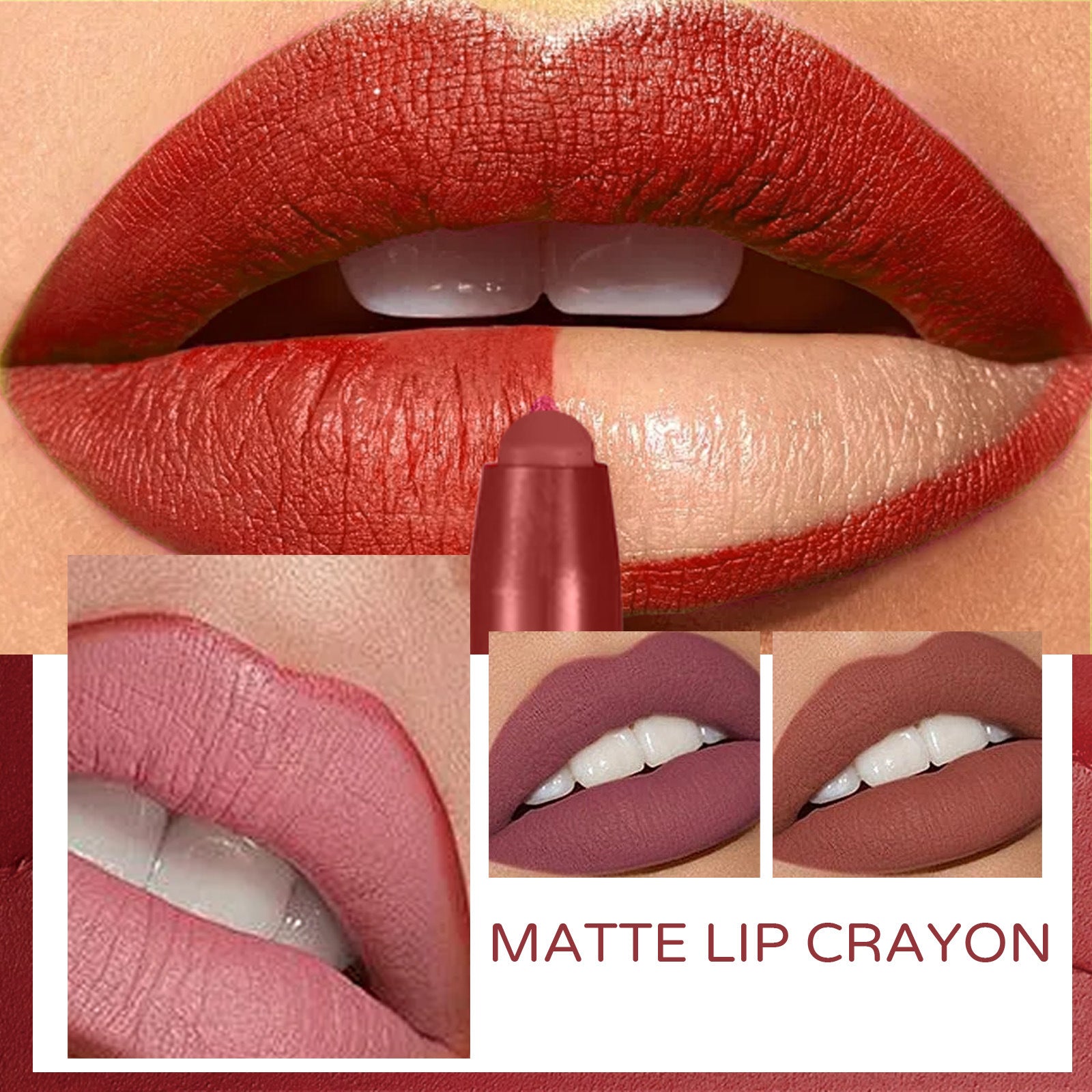 Close-up of lip liner pencil tip showing creamy matte texture
